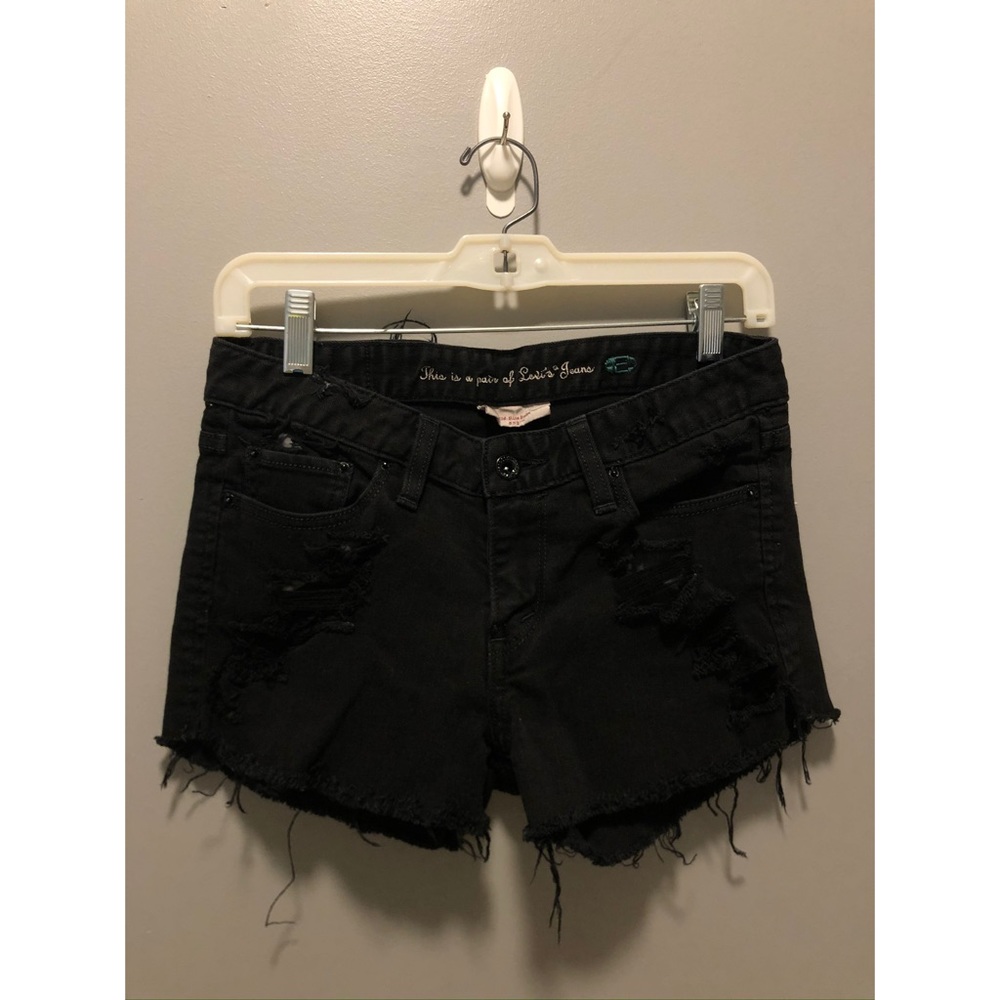 Levi Women’s Distressed Black Stretch Denim Shorts